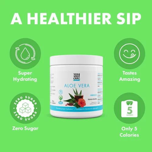 Vista 3 de Yes You Can! Mezcla de bebida en polvo de aloe vera, refuerzo de hidratación infundido con extracto de aloe vera orgánico puro, deliciosos sabores