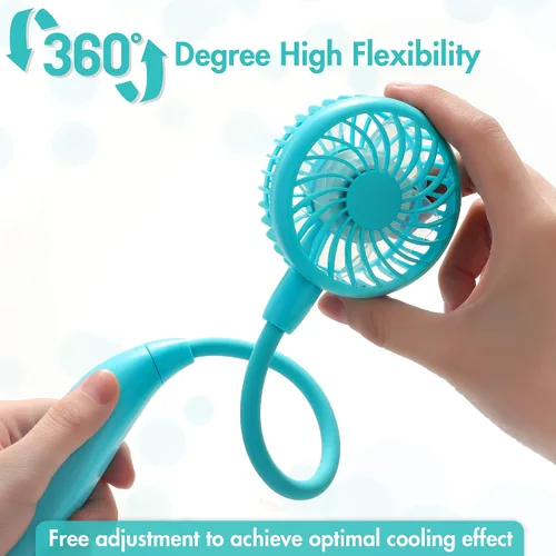 Vista 3 de Ventilador de cuello portátil, 2600 mAh, funciona con pilas, ventilador deportivo ultrasilencioso, manos libres, ventilador USB con 6 velocidades