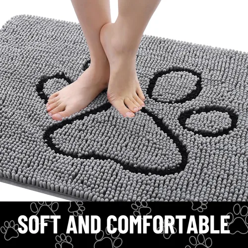 Vista 4 de Smiry Tapete para puerta de perro para patas fangosas, absorbente y Gris y negro