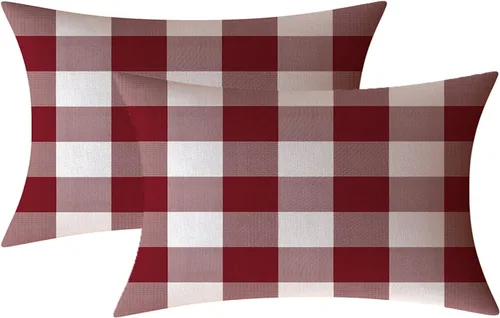 Vista 49 de Fundas de almohada decorativas rústicas de Aqua y blanco a cuadros estilo búfalo para sofá, funda de almohada para granja, decoración
