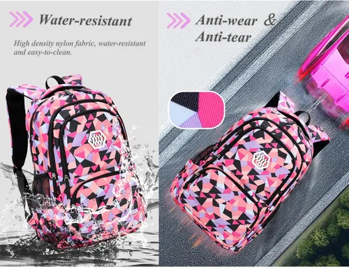 Vista 5 de Bansusu - Mochila para estudiantes, diseño geométrico, escuela primaria, para niñas