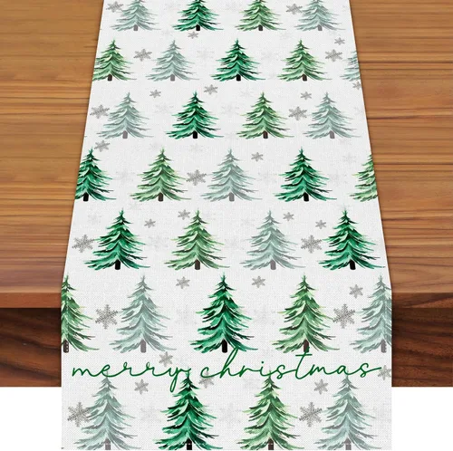 Vista 8 de Camino de mesa navideño de 72 x 13 pulgadas, diseño de adorno rojo con flor de pascua, ramas de pino y patrón de copo de nieve para cocina, mesa