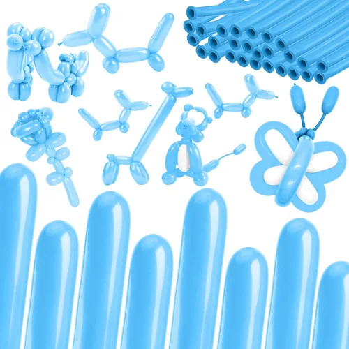 Vista 10 de 260 globos, 50 globos largos azul oscuro para arco, kit de animales, torsión