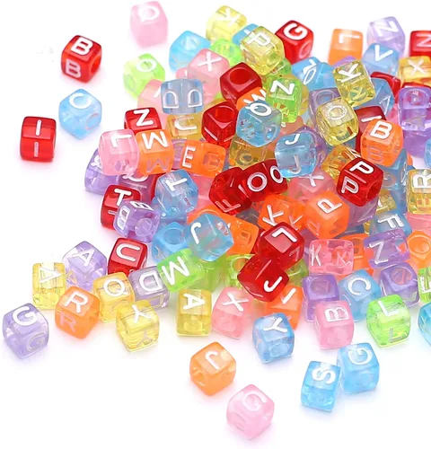 Vista 9 de 1000 piezas de cuentas cuadradas luminosas con letras, cuentas de cubo que brillan en la oscuridad, cuentas de letras luminosas acrílicas, cuentas