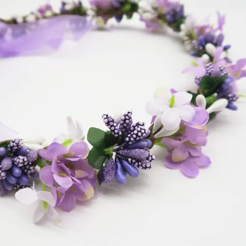 Vista 3 de UKYLIN Corona de flores para niñas corona de diadema de flores para boda baby shower fotos familiares y gala de fantasía estilo G-morado