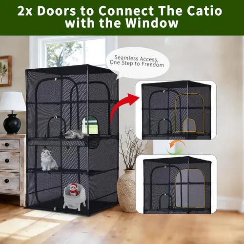 Vista 6 de Rockever Catio - Recinto para gatos al aire libre, jaula grande de 61.4 pulgadas para gatos con ventanilla, patio para gatos de 4 niveles, 6