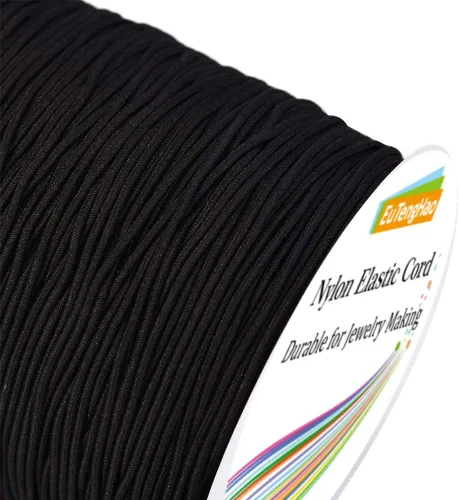 Vista 2 de EuTengHao Cordón elástico de nailon, cordón decorativo de satén negro para hacer pulseras, collares y joyas (0.059 in x 55 yardas)