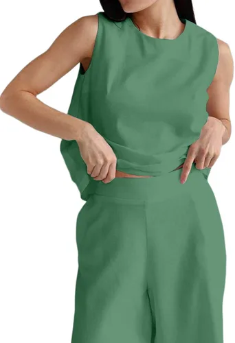 Vista 3 de Rooscier Conjunto de 2 piezas para mujer, cuello redondo, sin mangas, pantalones de pierna ancha con bolsillos