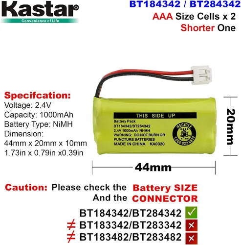 Vista 4 de Kastar Paquete de 1 batería de repuesto BT184342 / BT284342 para AT&T BT6010 BT-6010 BT8000 BT-8000 BT8001 BT-8001 BT8300 BT-8300 BT18433 BT-18433