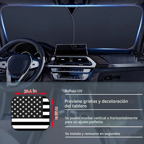 Vista 2 de Ziciner 2 parasoles para parabrisas de automóvil, bloqueador de calor solar y rayos UV, protector plegable de 28 x 31 pulgadas, accesorios Bandera