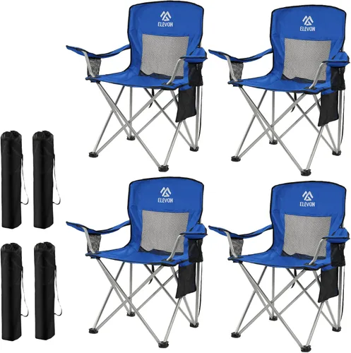 Vista 13 de Silla de camping Elevon, silla plegable portátil al aire libre con brazos, soporte para tazas y bolsa de transporte