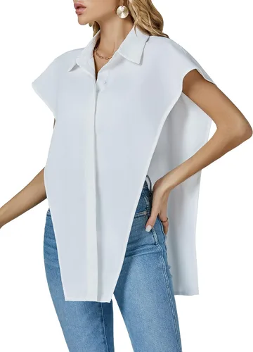 Vista 4 de Umenlele Blusa de gran tamaño con cuello y botones para mujer