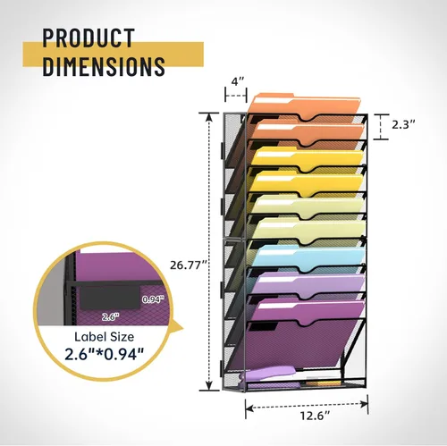 Vista 3 de SUPEASY Organizador de archivos de pared con 10 niveles para colgar papeles, carpetas, archivos, portafolios y revistas; ideal para oficina y hogar