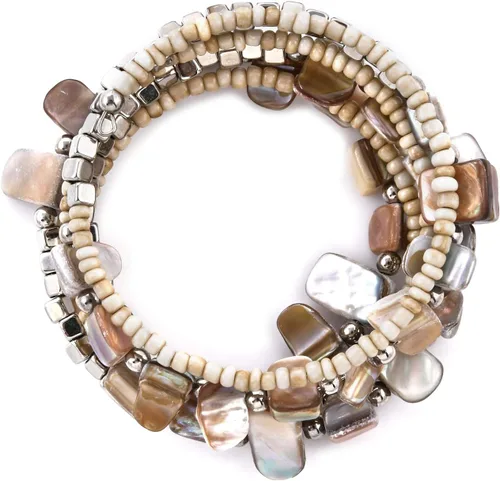 Vista 7 de Beaded Necklace, Earrings and Bracelet Jewelry Set for Women Beige