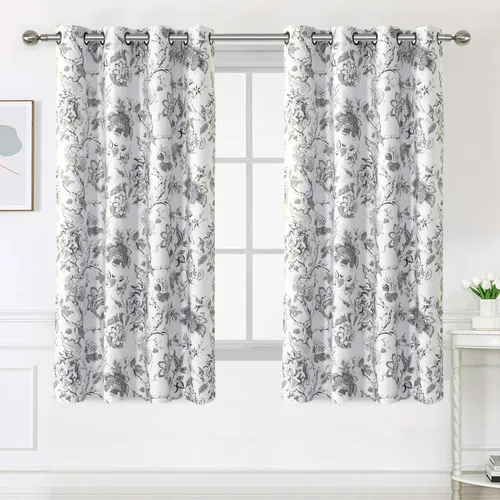 Vista 2 de H.VERSAILTEX Cortinas opacas de 63 pulgadas de largo, juego de 2 paneles de cortinas con estampado floral para sala de estar, cortinas de ventana