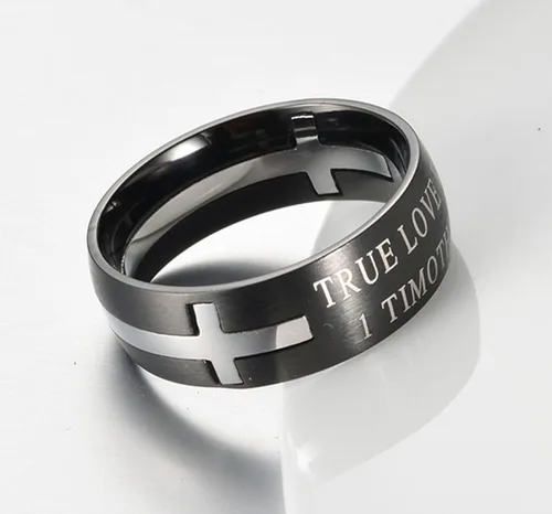 Vista 3 de EZSONA Anillo de pureza cristiana de acero inoxidable de 0.315in para hombre