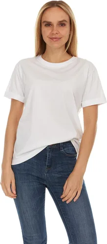 Vista 7 de Brix Camiseta de ajuste holgado para mujer, camisetas de algodón con cuello redondo.
