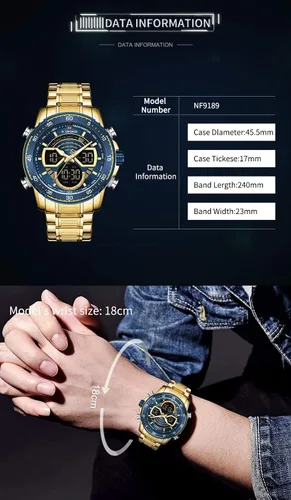 Vista 6 de NAVIFORCE Reloj para hombre cronógrafo impermeable deportivo analógico digital cuarzo relojes de negocios moda de acero inoxidable Militar