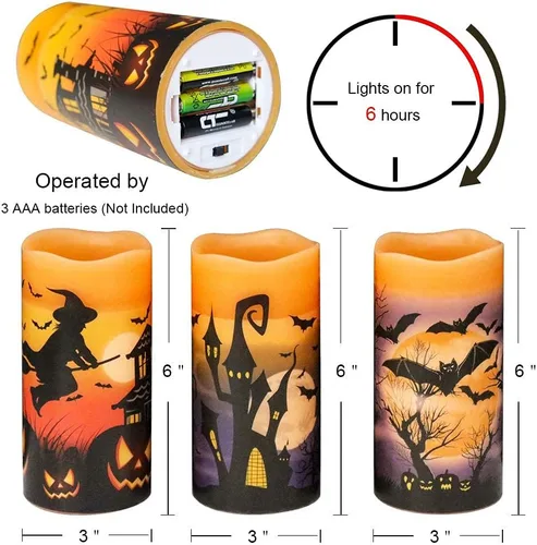 Vista 6 de Juego de 3 velas de calcomanía de Halloween de DRomance