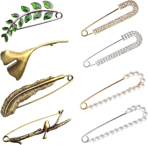 Vista 10 de Extra Large Safety Pins Vintage Crystal Tree Leaf Branch Brooches Big Alloy Heavy Duty Sweater Shawl Clip Brooch Pin for Clothing Dress Skirt Hat