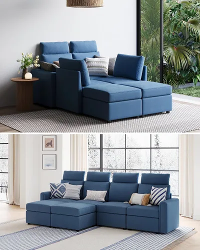 Vista 4 de LINSY HOME Sofá modular modular, sofás de respaldo alto mejorados con 4 reposacabezas, sofá cama en forma de U con asiento de almacenamiento