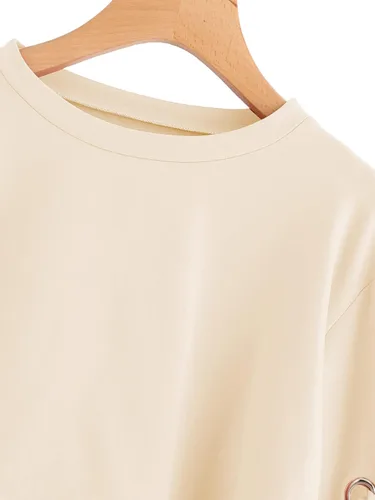 Vista 3 de SweatyRocks - Sudadera suéter de manga larga con cordones para mujer ombliguera