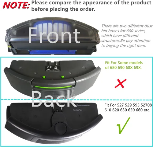 Vista 2 de Filtro Hepa AeroVac - Contenedor de basura compatible con Irobot Roomba 500 600 Series 527 595 620 675 692 694 caja de recolección, caja de filtro