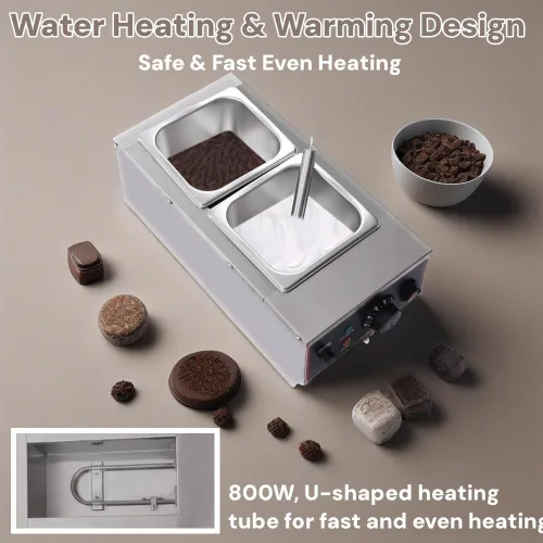 Vista 4 de Máquina de templado de chocolate de 2 tanques de 9 libras, derretidor de chocolate de 800 W, olla de fusión de chocolate con temperatura ajustable
