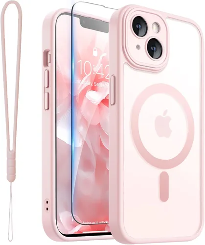 Vista 21 de ROYBENS Funda transparente mate para iPhone 12 Pro-Max compatible con Magsafe, protección completa de lente de cámara, protector de pantalla, correa