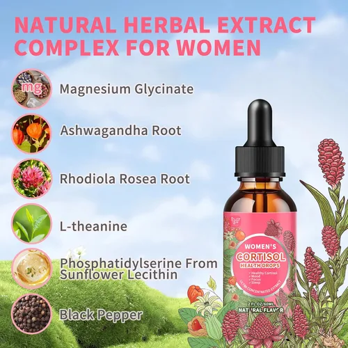 Vista 5 de Hudetex Suplementos de cortisol para mujeres, gotas líquidas, administrador de cortisol con Ashwagandha, L-teanina, fosfatidilserina, Rhodiola Rosea