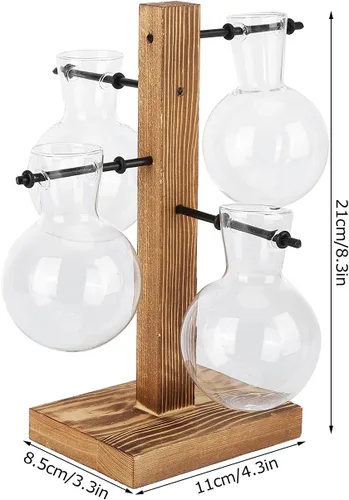 Vista 6 de Asixxsix Terrarios de plantas con soporte de madera, soporte retro para macetas hidropónicas de escritorio con 4 bombillas para propagar plantas