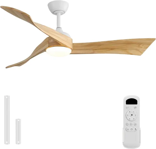Vista 11 de Sofucor Ventiladores de techo inteligentes de 52 pulgadas con luz moderna de madera maciza para exteriores, ventilador de techo de 3 aspas con luz