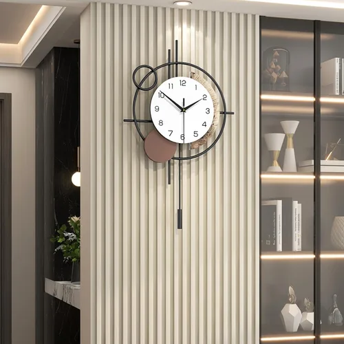 Vista 10 de Reloj de pared para decoración de sala de estar, reloj de pared decorativo con péndulo de cuarzo silencioso, funciona con pilas, reloj grande