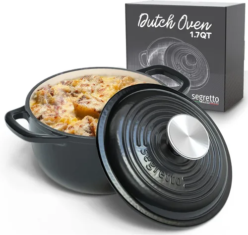 Vista 11 de Segretto Cookware Horno holandés ovalado de hierro fundido esmaltado, 7 cuartos de galón blanco Bianco Perla (Off-White)