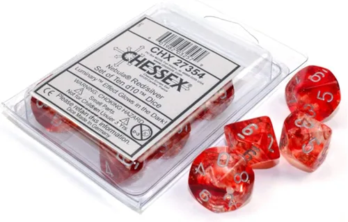 Vista 3 de Chessex Nebulosa Poliédrico Rojo/Plata w/Luminary 7-Die Set