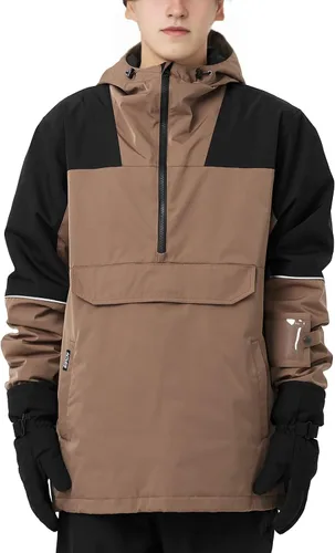 Vista 8 de Actleis Chaqueta de Snowboard Tipo Pullover para Hombre Impermeable con Capucha Aislada Chaqueta de Esquí Abrigo de Nieve Cálido de Invierno