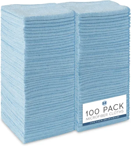 Vista 12 de S&T INC. Paquete de 50 paños de limpieza de microfibra, toallas de microfibra a granel para el hogar, toallas de tela reutilizables y sin pelusa