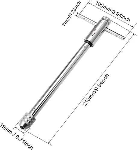 Vista 2 de uxcell Llave de trinquete ajustable, mango en T, para roscas métricas M3-M8, soporte de mango en T de trinquete, herramienta de roscado manual