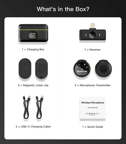 Vista 8 de Hingso Micrófono Lavalier inalámbrico para iPhone, Android, 48 khz, batería de 50 horas, cancelación de ruido, micrófono magnético para iPhone