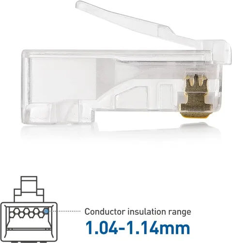 Vista 3 de Cable Matters Paquete de 100 enchufes modulares Cat 6 RJ45 para cable de gran diámetro, chapado en oro de 50 µ, conector RJ45 Cat6, conector