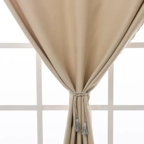 Vista 2 de GYROHOME Cortinas opacas autoadhesivas con diseño superior para ventana de cocina, paneles de cortina con aislamiento térmico y alzapaños sin Beige