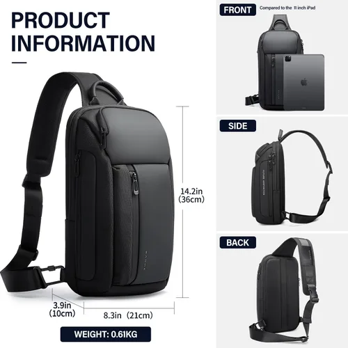 Vista 5 de Tfro & Cile Bolso bandolera para hombre, bolsos cruzados, mochilas de hombro, mochila casual, mochila de pecho negro para senderismo montar