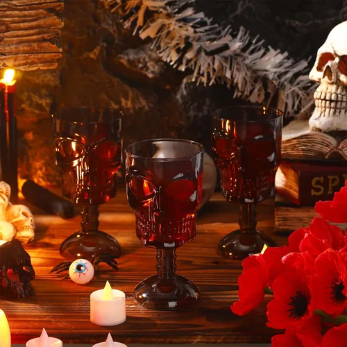 Vista 5 de Bokon Juego de 12 copas de Halloween, copas de calavera, decoración de mesa gótica, copa de vino de plástico, suministros para fiesta de Halloween