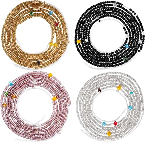 Vista 19 de 4 cuentas de cintura africana hechas a mano de 50 pulgadas para mujer, no elásticas (corbata)