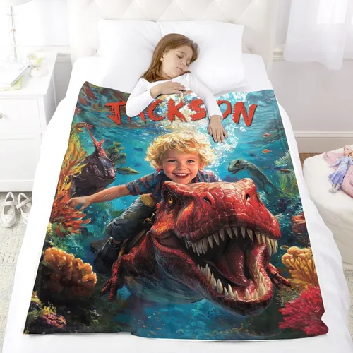 Vista 6 de Artsadd Manta personalizada de dinosaurio para niños y hombres, manta personalizada con foto de dinosaurio, manta de bebé personalizada para niños