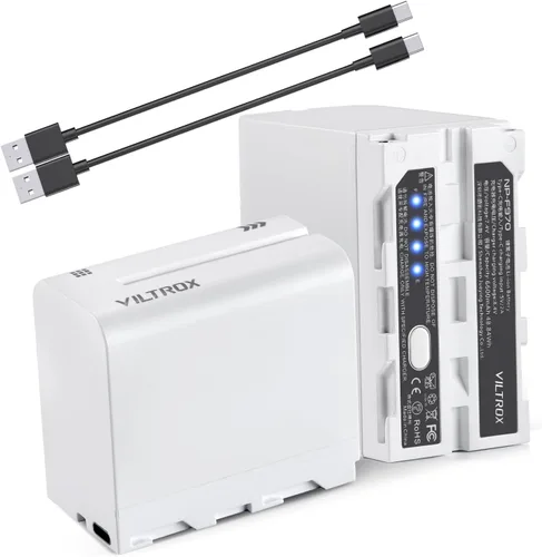 Vista 10 de VILTROX Paquete de 2 baterías NP-F550, repuesto para Sony NP-F550 F570 F750 F770 F950 F960 F970, compatible con luz LED, monitor/anillo de luz, 2200