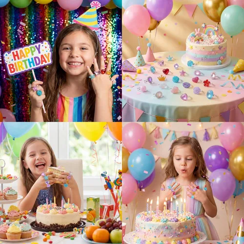Vista 6 de PASEMM 24 anillos de joyería para niña, ajustables, sin duplicación, anillos de juego para niños en caja, anillos de juego de simulación y disfraces