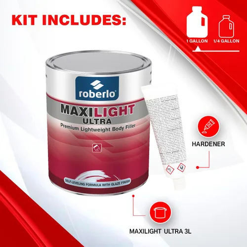 Vista 3 de Roberlo Maxilight Ultra Kit de relleno de cuerpo, reparación avanzada de arañazos, abolladuras y óxido, masilla ligera para automóvil, acero
