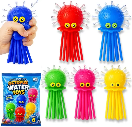 Vista 9 de Bolas de agua de pulpo, paquete de 6 juguetes de piscina para niños, sensoriales, absorbentes, bolas de agua, bomba, juguete de baño para niños