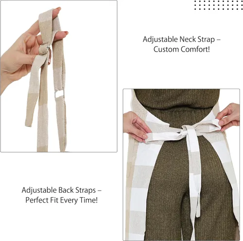 Vista 2 de Encasa XO Delantales de cocina de algodón para mujeres y hombres con bolsillo y bucle para toalla, correa ajustable para cuello y espalda